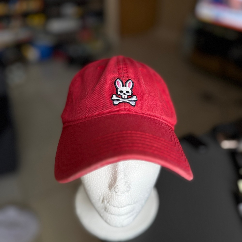 Psycho Bunny Baseball Cap Men O/S Red Embroidered Logo Adjustable Dad Hat